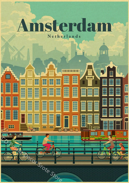 affiche vintage des villes du monde pour décoration murale