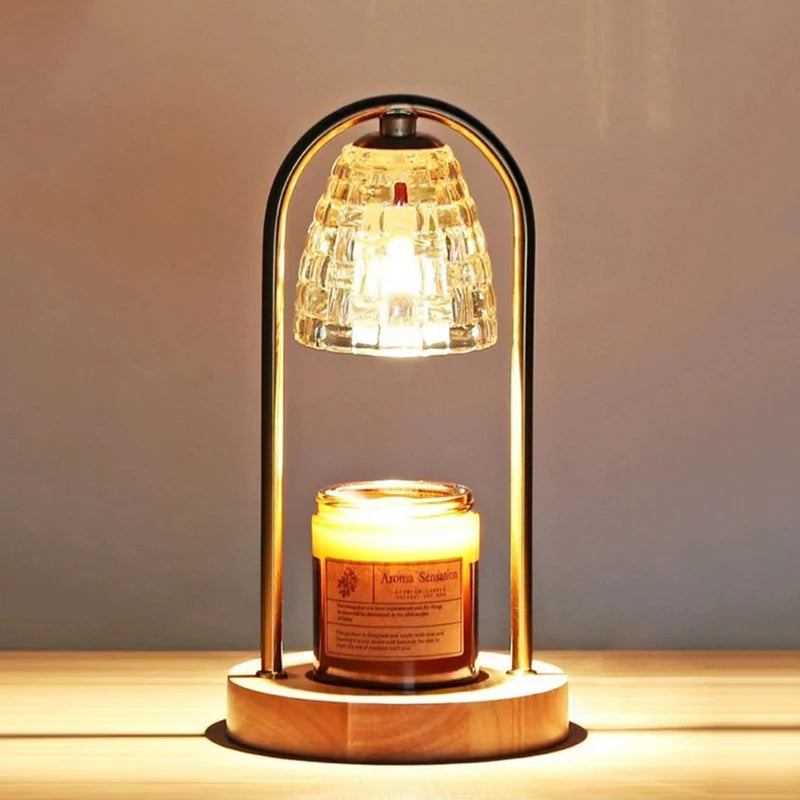 lampe décorative ambiance chauffe-bougie led aromathérapie cire fondue cloche dorée