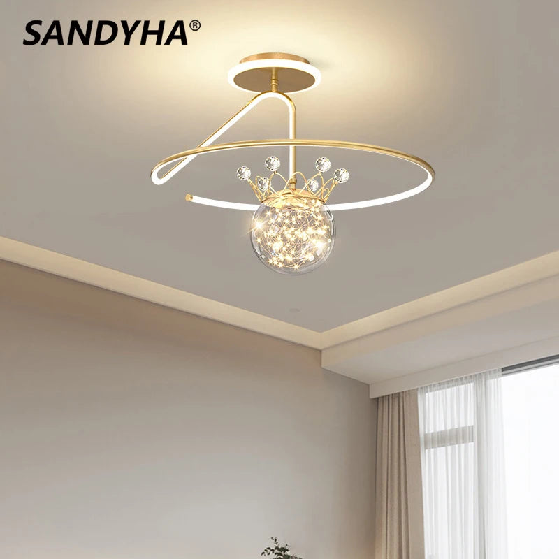 SANDYHA lustres de plafond romantiques minimalistes couronne étoilée de luxe Led chambre salon salle à manger décor à la maison luminaires