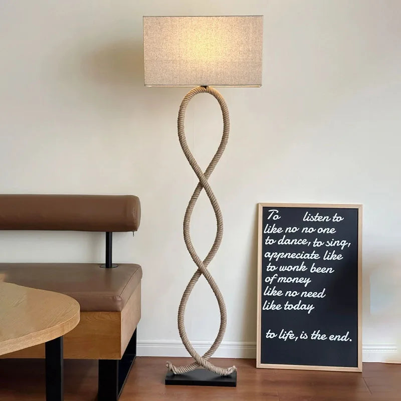 Nordique rétro Wabi Sabi chanvre corde tissu abat-jour lampadaire Led salon décor à la maison chambre canapé coin chevet lampe sur pied