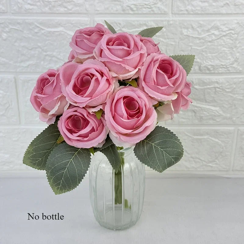 bouquet de 10 roses artificielles en soie décoratives pour événements