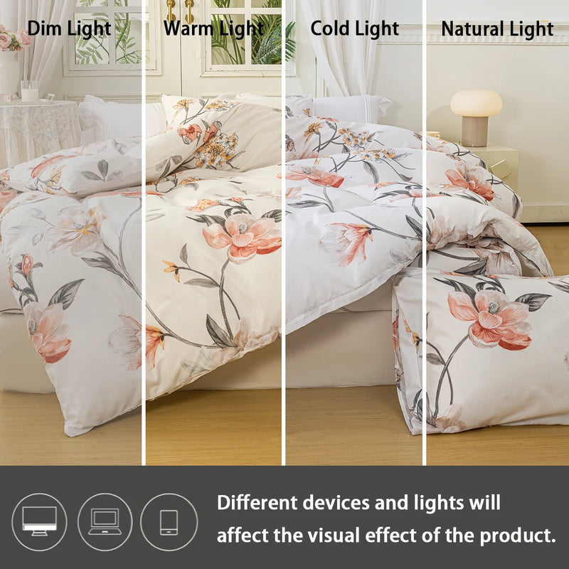 housse de couette et taies d'oreiller à motif floral