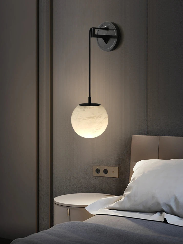 lampe de chevet moderne en cuivre et marbre naturel - vue 5 sur 10