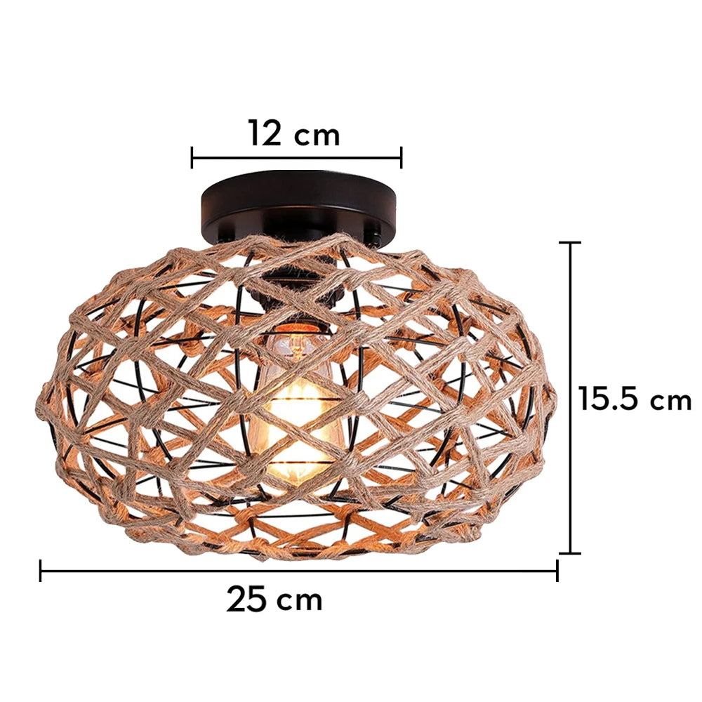 lustre de plafond en corde de chanvre fait main style industriel rétro - vue 11 sur 15