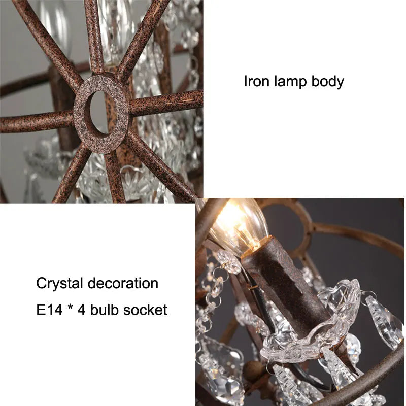 lustre style américain rétro loft en cristal pour bar restaurant - vue 6 sur 8