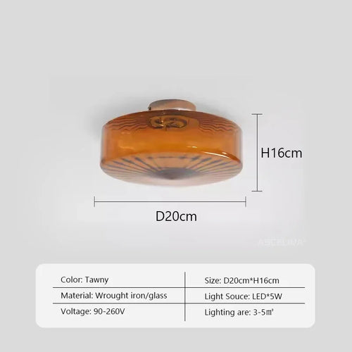 plafonnier led rond en verre ondulé rétro décoratif d'intérieur