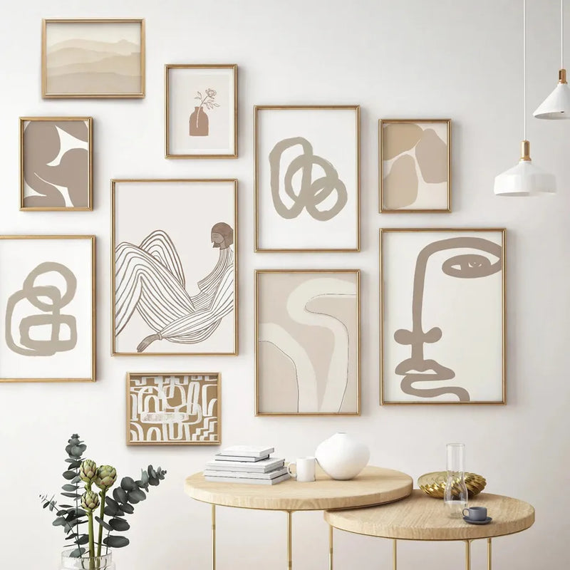 affiches abstraites de visage de fille en style bohème pour décoration intérieure
