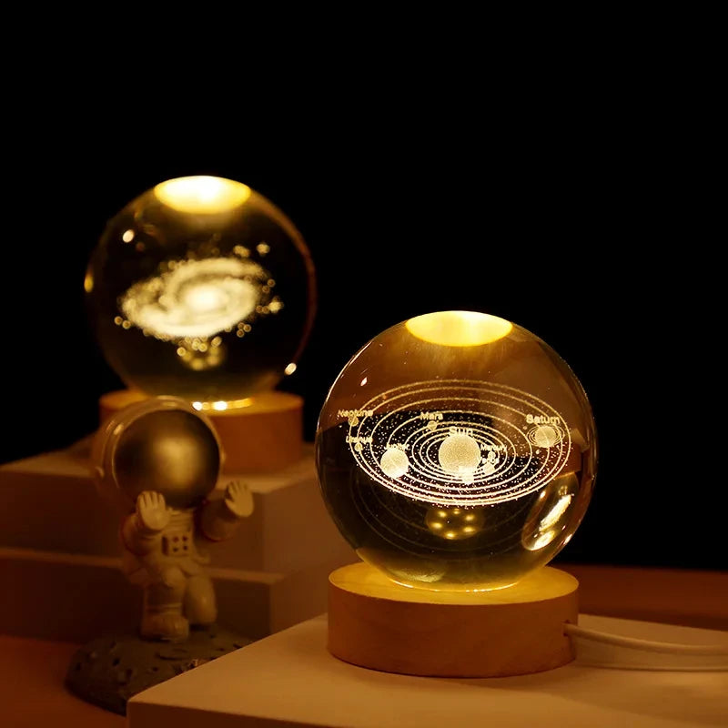 boule de cristal 3d lune galaxie décoration lumineuse pour la maison - vue 4 sur 17