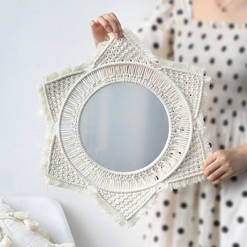miroir mural en macramé décoration intérieure style bohème - vue 3 sur 11