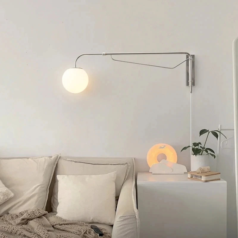 applique murale moderne à bras long chromé rétractable et rotatif - vue 3 sur 7