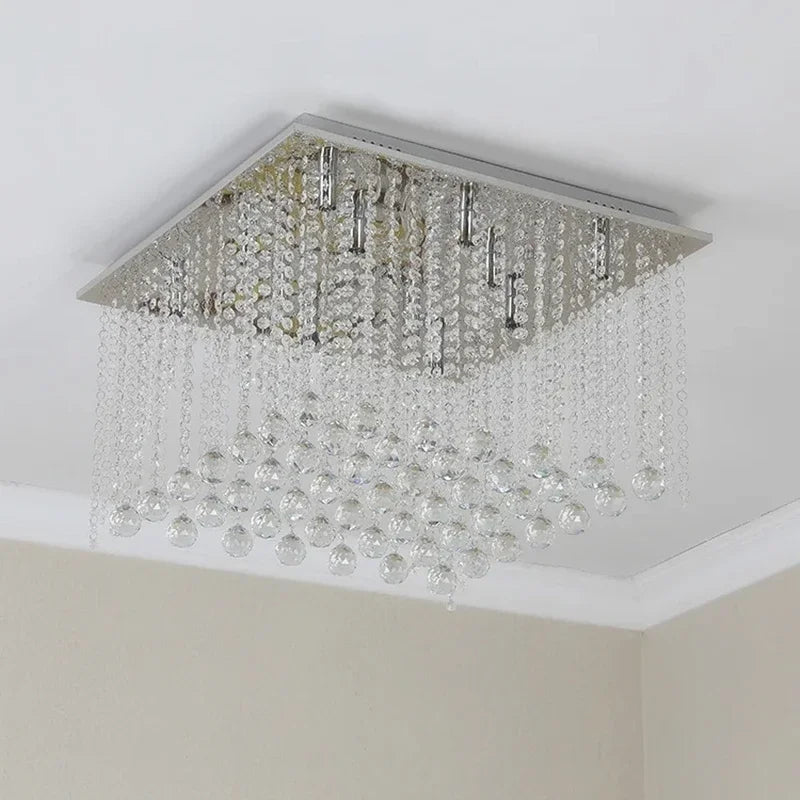 Lustre en cristal carré encastré pour salon de luxe lustres en cristal suspension LED lumière décoration de la maison lampe de ciel