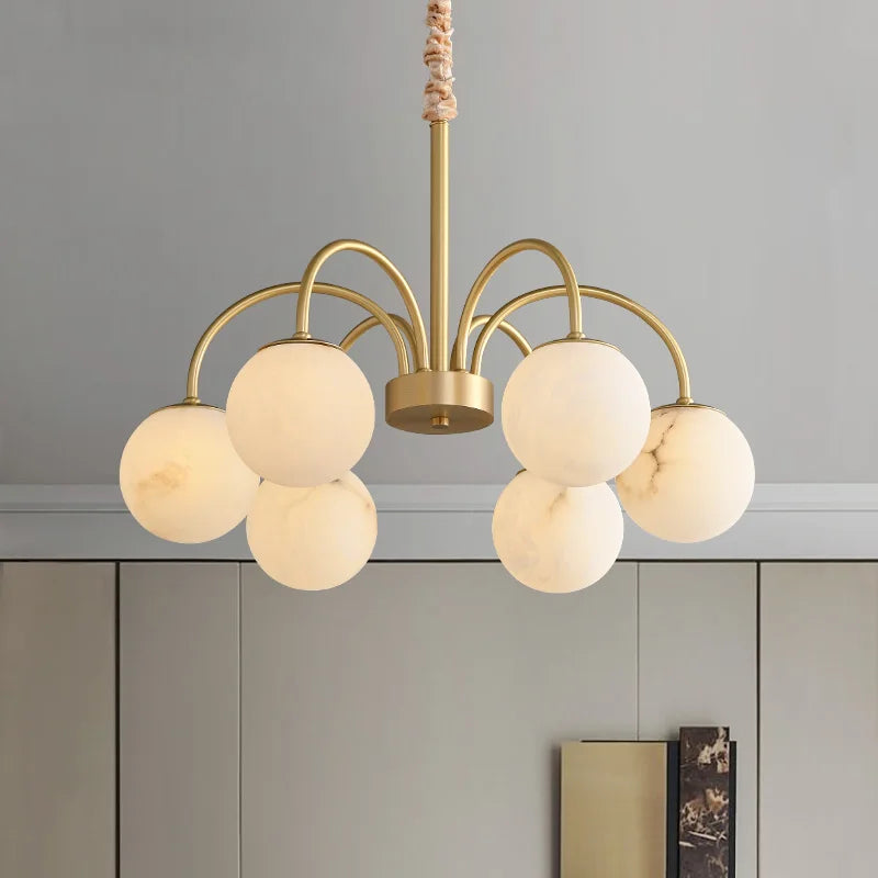 suspension moderne en cuivre et marbre naturel pour un éclairage luxueux - vue 3 sur 8