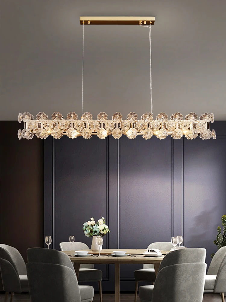 lustre postmoderne nordique de luxe en verre créatif en forme de fleur