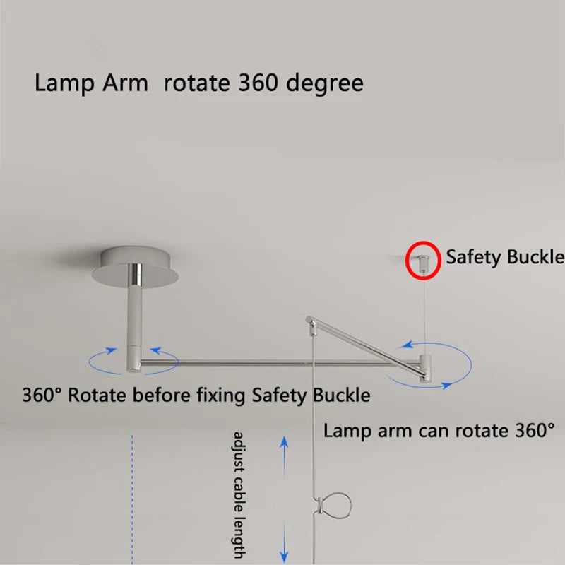 lustre design chromé bras oscillants longs rotatif 360°