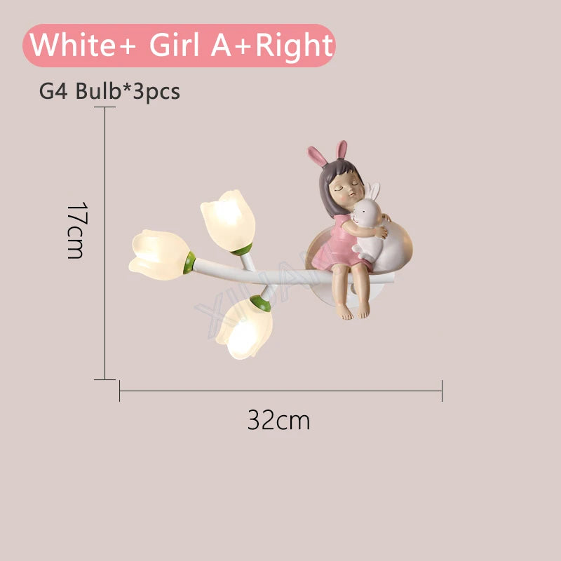 applique murale led g4 décorative avec motif lapin fille - vue 17 sur 22