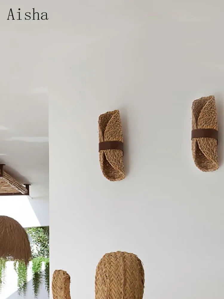 applique murale rétro en tissage de vigne décoration nordique élégante - vue 5 sur 8