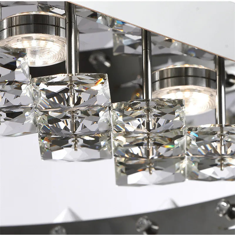 lustre moderne en acier inoxydable chrome avec éclairage en cristal