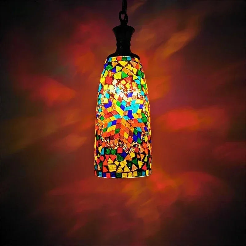 lustre bohème vintage en verre teinté pour décoration intérieure