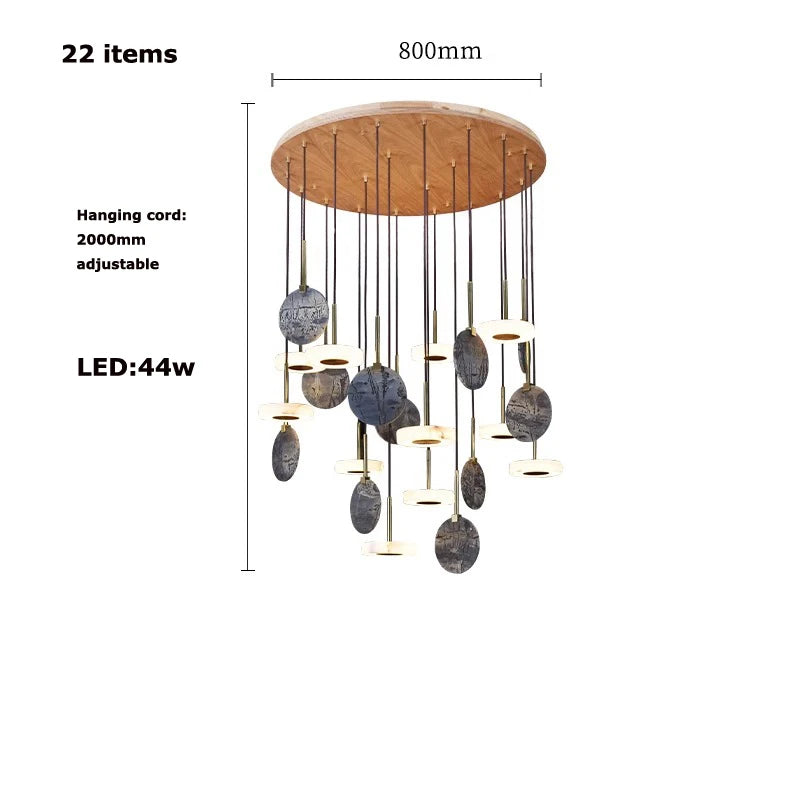 lustre en bois naturel ou marbre doré avec éclairage led - vue 12 sur 11