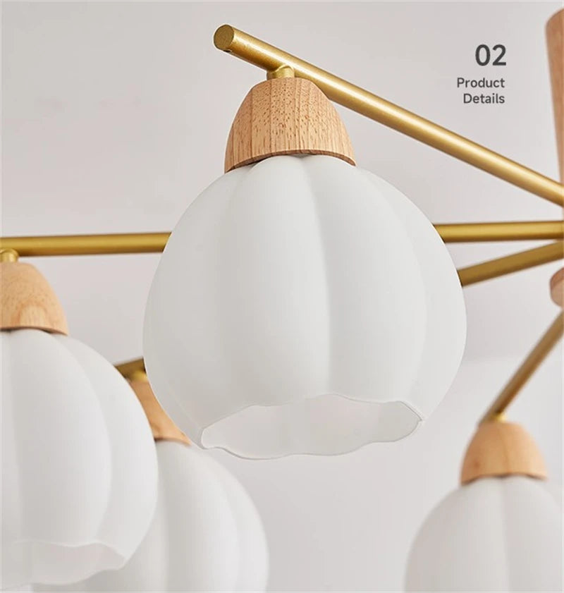 lustre moderne en bois et verre style japonais pour décoration intérieure