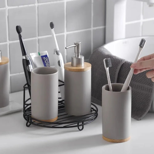 porte-brosse à dents en céramique style nordique avec base en bois - vue 3 sur 22