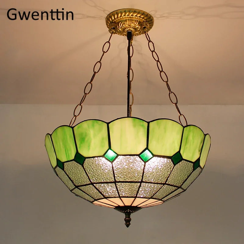 suspension en verre teinté style tiffany pour décoration intérieure - vue 3 sur 26