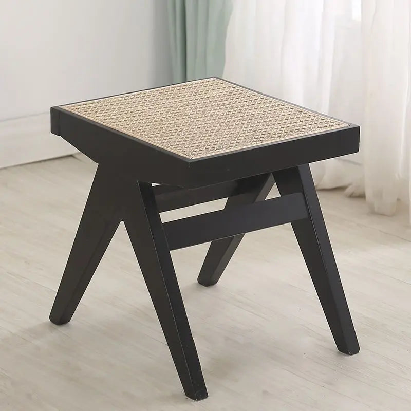 tabouret en rotin véritable style nordique pour changer de chaussures - vue 6 sur 14