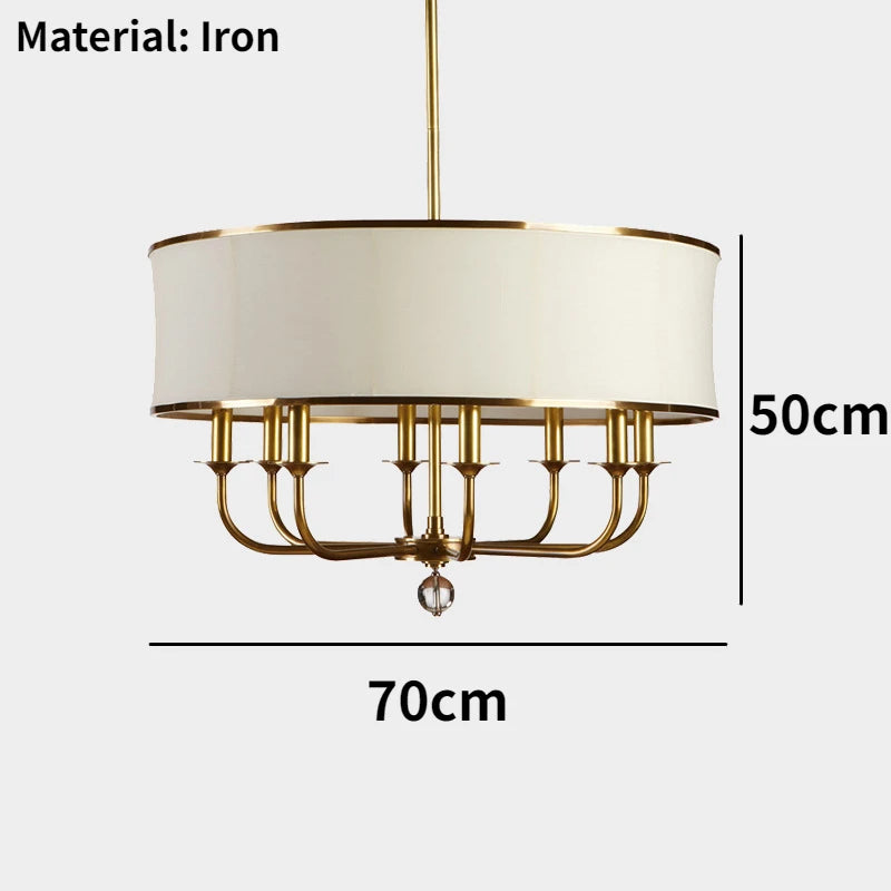 lustre Style américain tout cuivre Simple créatif tissu abat-jour - vue 6 sur 9