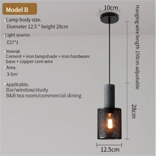 lampe suspendue en béton industriel avec abat-jour en fer - vue 26 sur 29