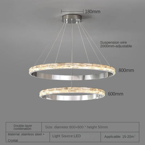 suspension en cristal luxueuse en acier inoxydable moderne - vue 12 sur 12