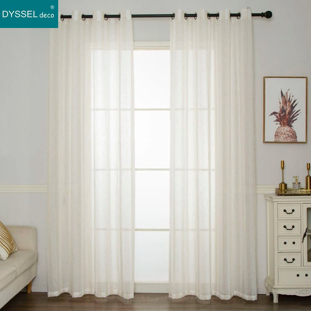 Rideau rayé style lin translucide pour salon chambre - vue 6 sur 7