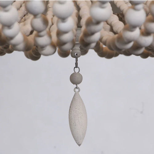 French Style Retro Pendant Lights For Living Room  Bedroom Children'S Room Princess White Wood Bead Decorative Indoor Lighting - vue 6 sur 9