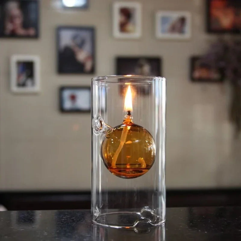 lampe à huile en verre transparent décoration vintage pour intérieur