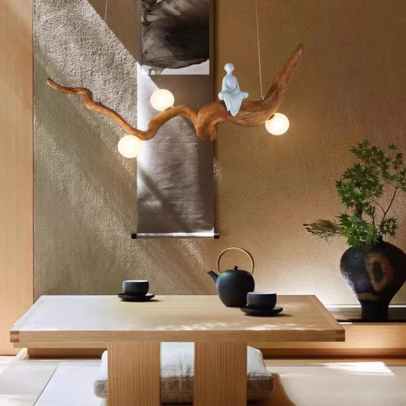 Lustre design Zen résine style bois à Branches suspension