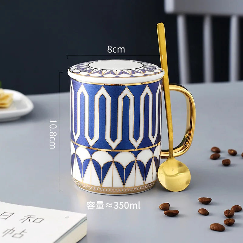 Tasse ceramique style britannique couvercle cuillere bord elegant