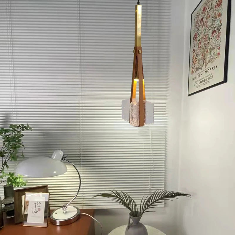lampe suspendue en résine et cuir artificiel style 	 réglable en hauteur - vue 3 sur 12