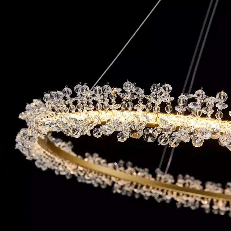 lustre en cristal avec anneau doré pour éclairage intérieur - vue 6 sur 25