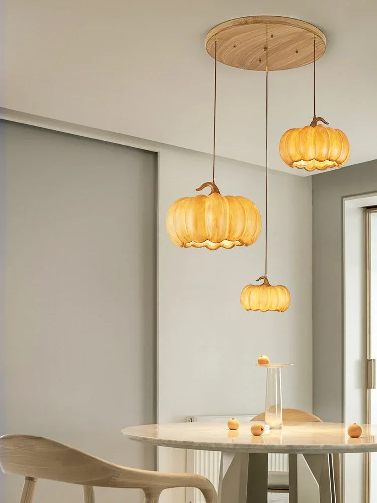 Designer Restaurant Island LED Chandelier Retro Resin Pumpkin Lamp Bedroom Wabi Sabi Pendant Lamps Home Decoration Light Fixture - vue 5 sur 18