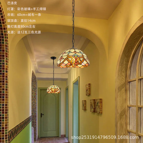 lustre rétro en verre teinté style méditerranéen pour restaurant et hall - vue 14 sur 18