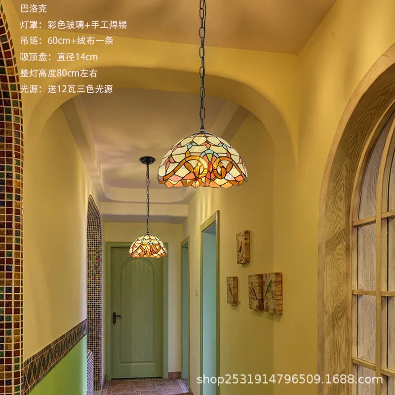 lustre rétro en verre teinté style méditerranéen pour restaurant et hall - vue 13 sur 18