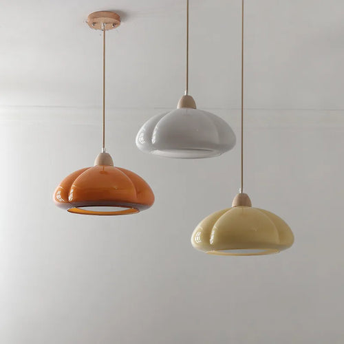 suspension citrouille verre led style japonais vintage bois - vue 4 sur 15