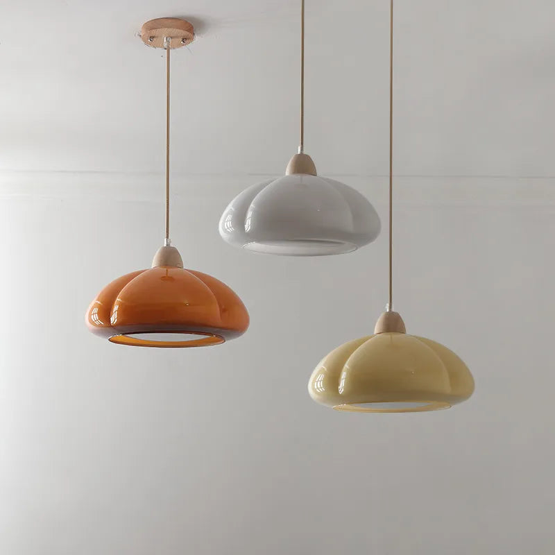 suspension citrouille verre led style japonais vintage bois - vue 3 sur 15