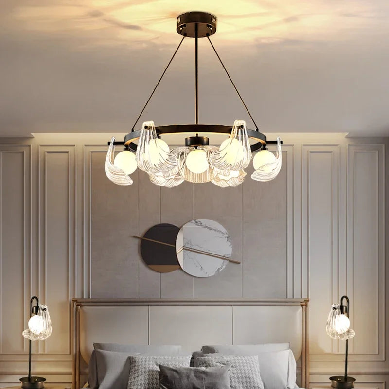 lustre de luxe en verre de coquille avec lampes led créatives - vue 4 sur 18