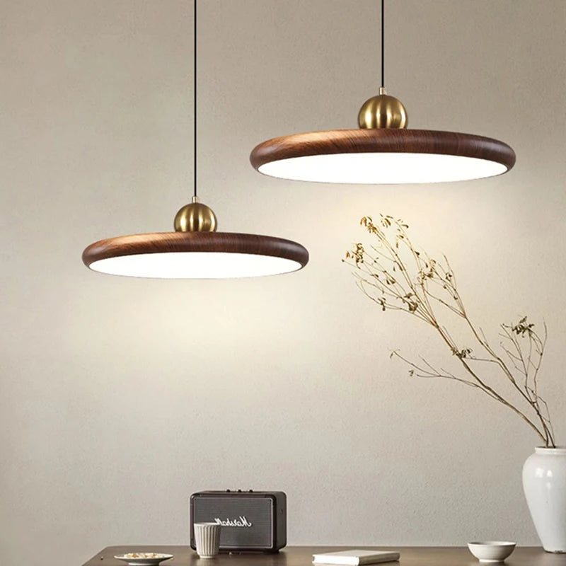 lustre en fer imitation grain de bois luminaire suspendu variable - vue 3 sur 7