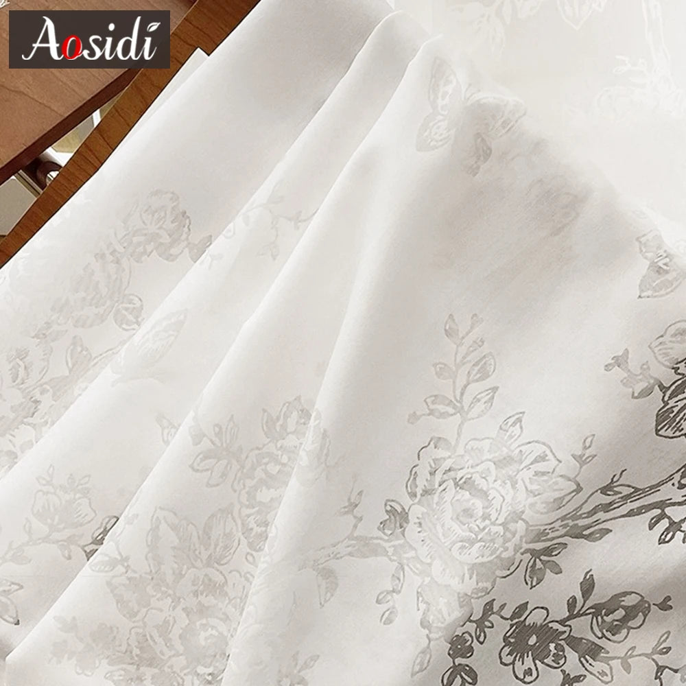 Voilage tulle floral moderne pour salon chambre fenêtre - vue 6 sur 8