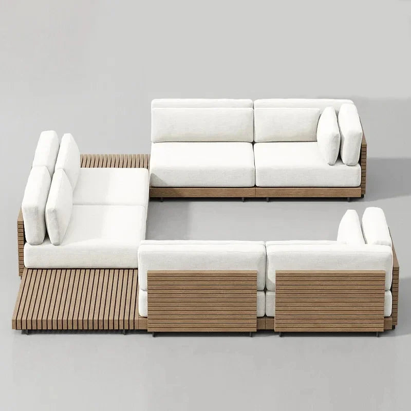 canapé extérieur en bois massif luxe pour patio et loisirs - vue 3 sur 8