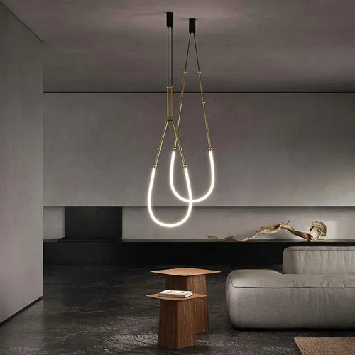 lustre moderne en bambou fer et silicone avec lumières led - vue 4 sur 17