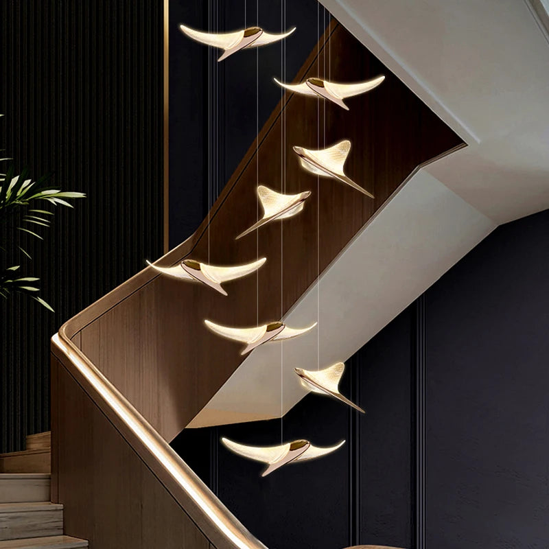 lustre moderne led mouette duplex cage d'escalier nordique