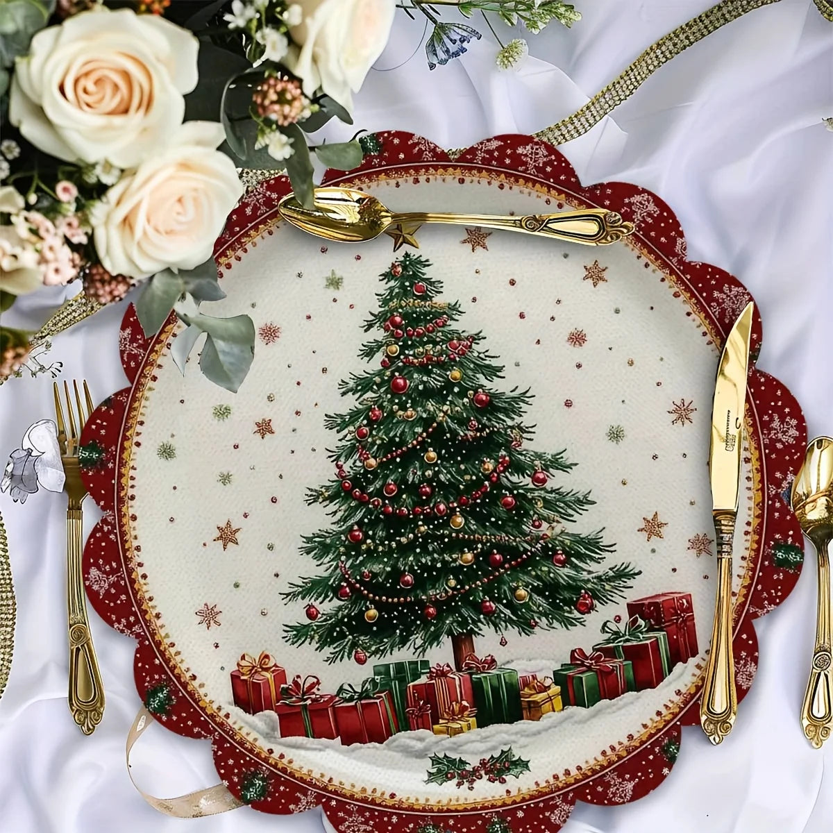 set de table sapin noel lot 4 polyester - vue 4 sur 6