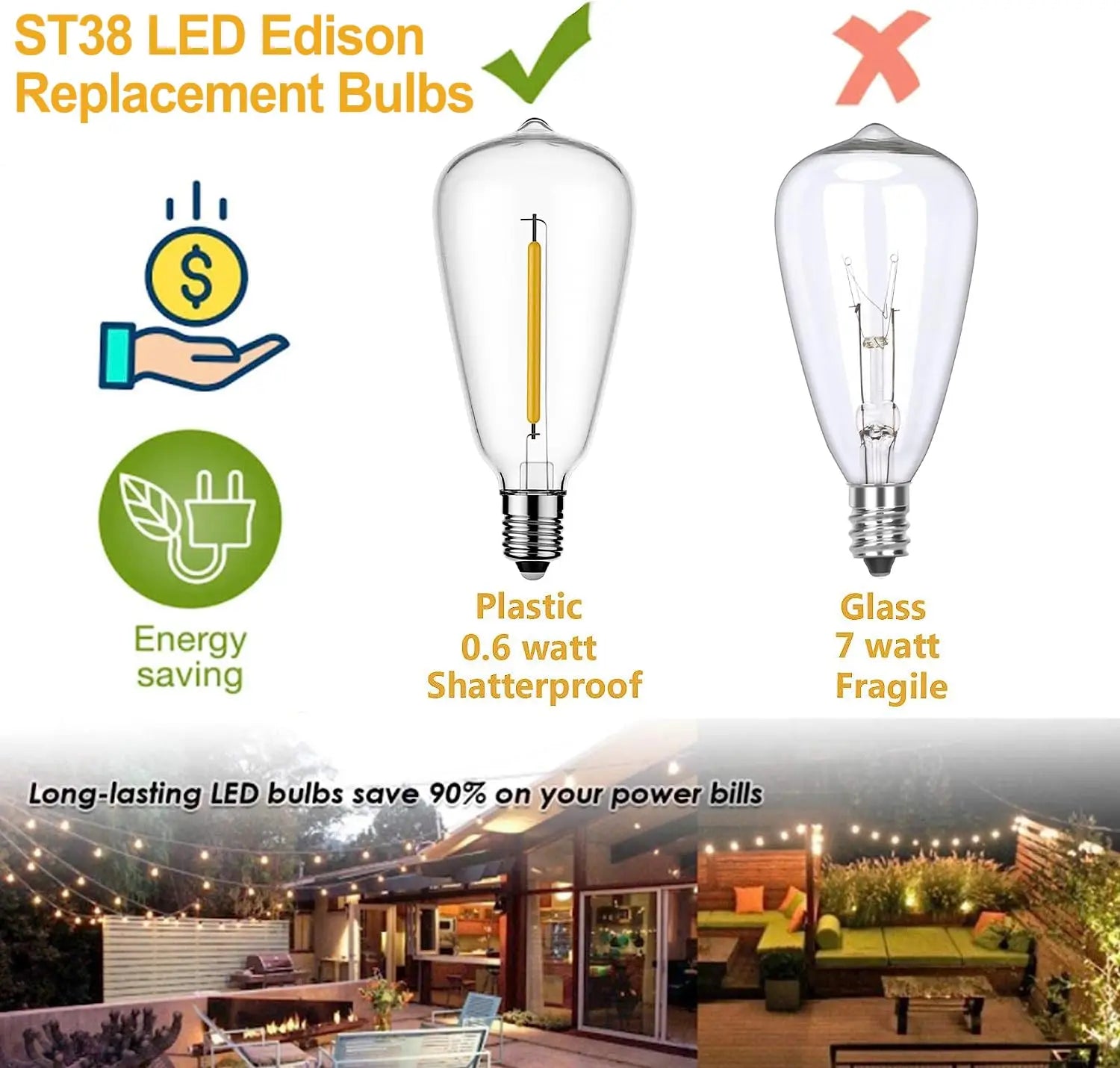 guirlande lumineuse led étanche pour décoration extérieure jardin et mariage - vue 9 sur 11